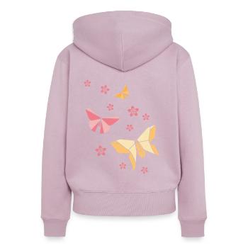 Papillons origami - Sweat à capuche zippé Premium bio Femme - rose poudré - Dos - Julia (174cm)