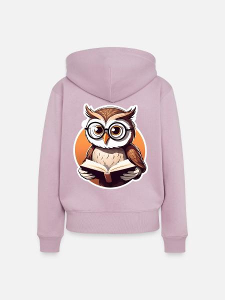 Eulenleser Illustration für Bildung - Frauen Premium Bio Zip Hoodie - Altrosa