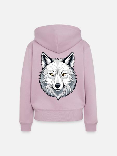 Weißer Wolfkopf Illustration - Frauen Premium Bio Zip Hoodie - Altrosa