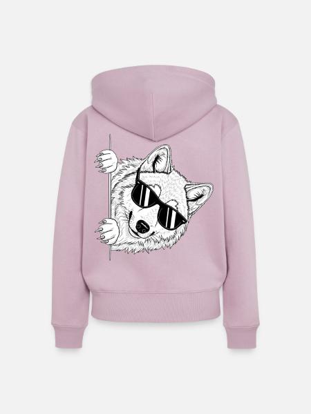 Sonnenbrillen-Wolf am Rand - Frauen Premium Bio Zip Hoodie - Altrosa