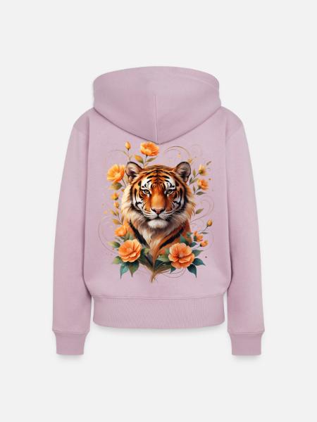 Tiger mit Blütenranken Ornament - Frauen Premium Bio Zip Hoodie - Altrosa