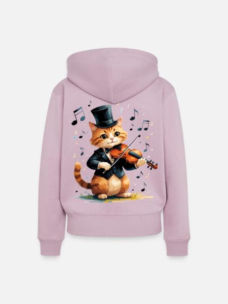 Katzenviolinist im Zylinder - Frauen Premium Bio Zip Hoodie - Altrosa