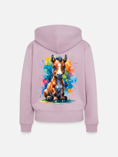 Regenbogenpony im Farbklecks - Frauen Premium Bio Zip Hoodie - Altrosa