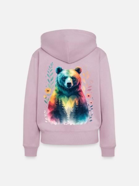 Regenbogenbär im Wald - Frauen Premium Bio Zip Hoodie - Altrosa