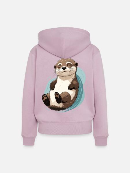 Zufriedenes Otterlächeln im Wasser - Frauen Premium Bio Zip Hoodie - Altrosa