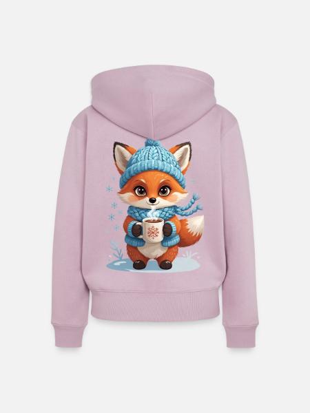 Winterfuchs mit Kakao - Frauen Premium Bio Zip Hoodie - Altrosa