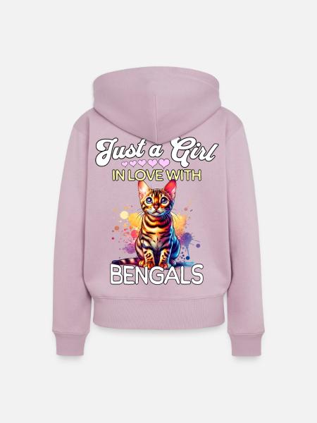 Bengalkatze Mädchen - Frauen Premium Bio Zip Hoodie - Altrosa