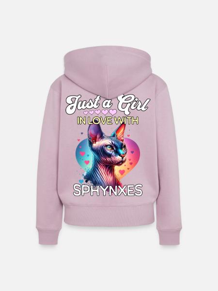 Sphynxkatze Mädchen - Frauen Premium Bio Zip Hoodie - Altrosa