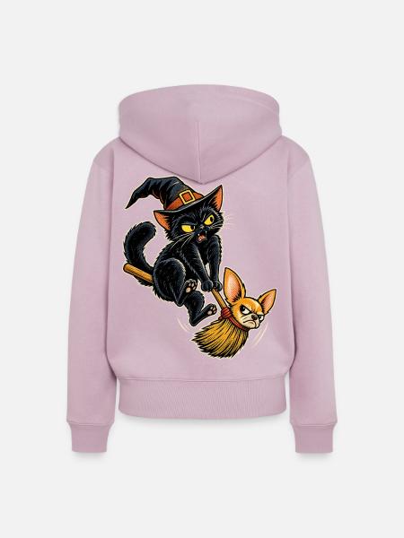 Halloween Hexenkatze mit störrischem - Frauen Premium Bio Zip Hoodie - Altrosa