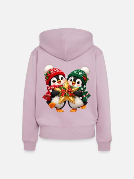 Zwei Pinguine Weihnachtstraum - Frauen Premium Bio Zip Hoodie - Altrosa