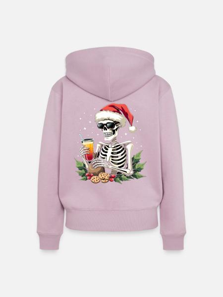 Skelett mit Santa Hut Cocktail - Frauen Premium Bio Zip Hoodie - Altrosa