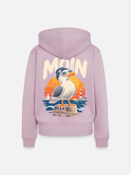 Möwe im Sonnenuntergang am Kai - Frauen Premium Bio Zip Hoodie - Altrosa