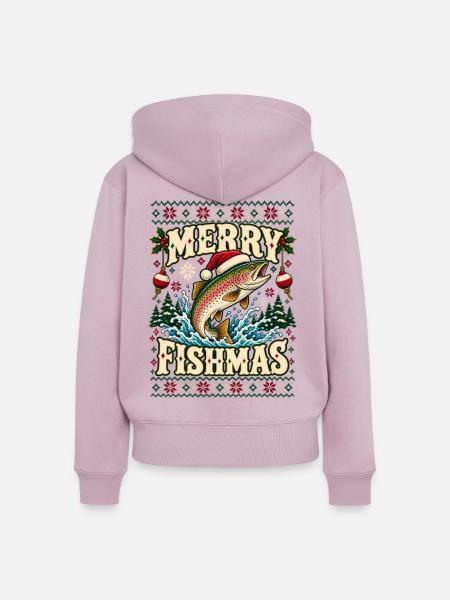 Merry Fishmas Fishing Christmas - Frauen Premium Bio Zip Hoodie - Altrosa