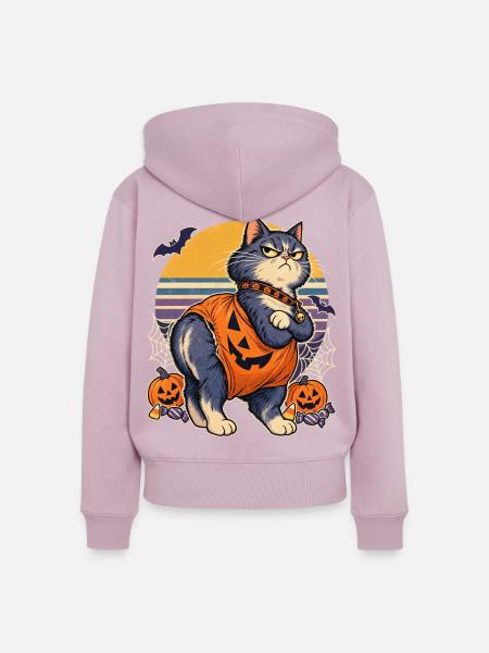 Halloween bockige Katze im Kürbis - Frauen Premium Bio Zip Hoodie - Altrosa