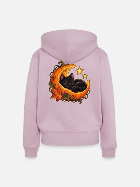 Mondbeschienene Kürbiskatze - Frauen Premium Bio Zip Hoodie - Altrosa