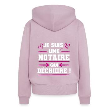 notaire qui déchire | cadeau marrant notaire - Sweat à capuche zippé Premium bio Femme - rose poudré - Dos - Julia (174cm)