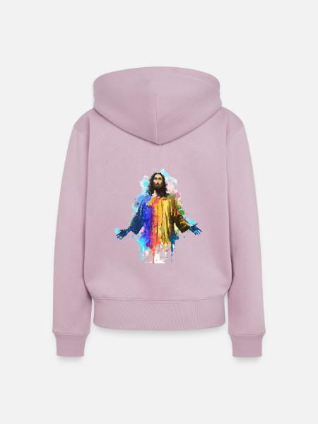 Farbenfroher Jesus - Frauen Premium Bio Zip Hoodie - Altrosa