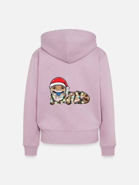 Blauzungenskink Eidechse Mit Weihnachtsbeleuchtung - Frauen Premium Bio Zip Hoodie - Altrosa