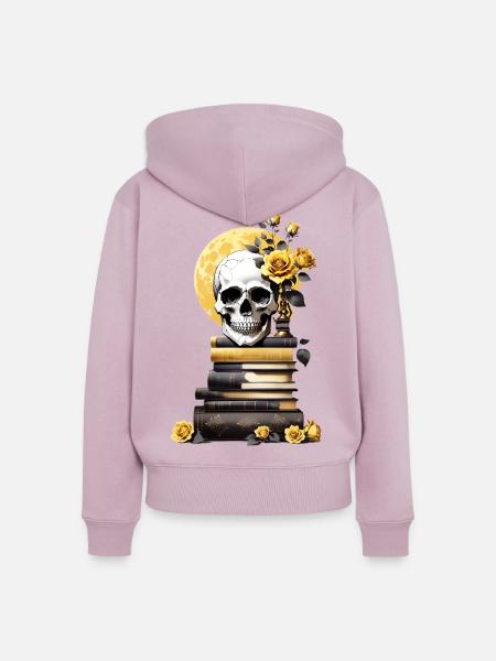 Bücherstapel mit Schädel - Frauen Premium Bio Zip Hoodie - Altrosa
