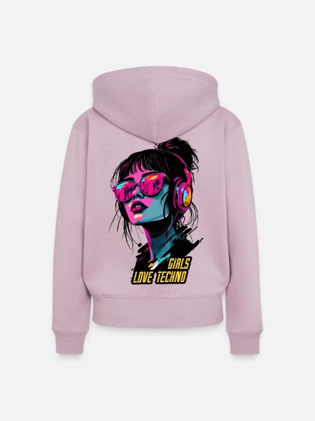 Neon Techno Mädchen Porträt - Frauen Premium Bio Zip Hoodie - Altrosa