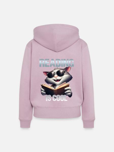 Reading is cool Katze - Frauen Premium Bio Zip Hoodie - Altrosa