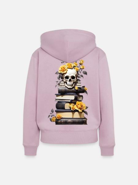 Bücherstapel mit Schädel - Frauen Premium Bio Zip Hoodie - Altrosa