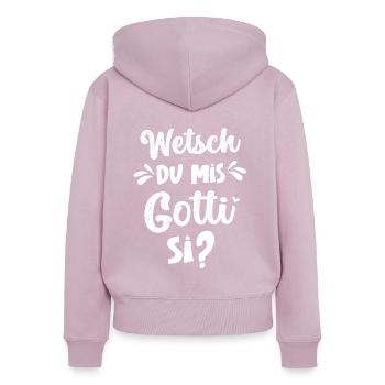 Wetsch du mis Gotti fragen Patentante fragen - Frauen Premium Bio Zip Hoodie - Altrosa - Hinten - Julia (174cm)