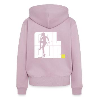 Pouvoir de fille - Sweat à capuche zippé Premium bio Femme - rose poudré - Dos - Julia (174cm)