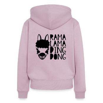 rama dong ding Dalai - Sweat à capuche zippé Premium bio Femme - rose poudré - Dos - Julia (174cm)