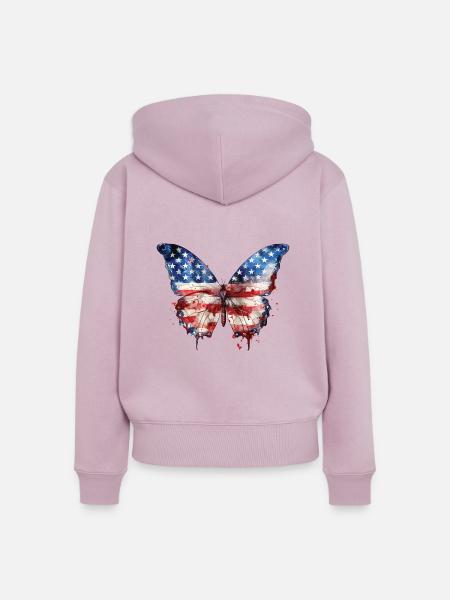 BUTTERFLY AMERICAN FLAG - Frauen Premium Bio Zip Hoodie - Altrosa