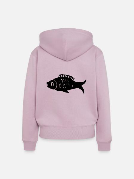 Fisch schwarz Silhouette Geschenk - Frauen Premium Bio Zip Hoodie - Altrosa