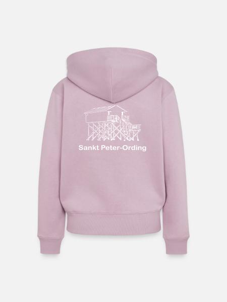 Pfahlbau mit Text Sankt Peter Ording weiß - Frauen Premium Bio Zip Hoodie - Altrosa