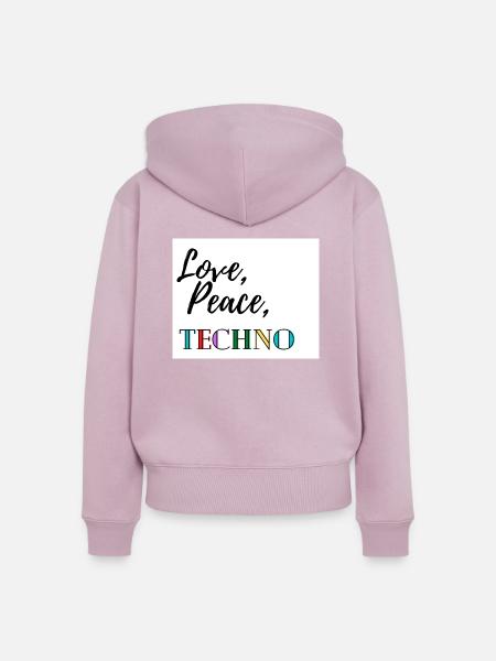 Love, Peace, Techno - Frauen Premium Bio Zip Hoodie - Altrosa