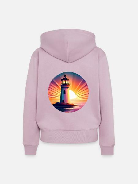 Leuchtturm bei Sonnenuntergang - Malerisches - Frauen Premium Bio Zip Hoodie - Altrosa