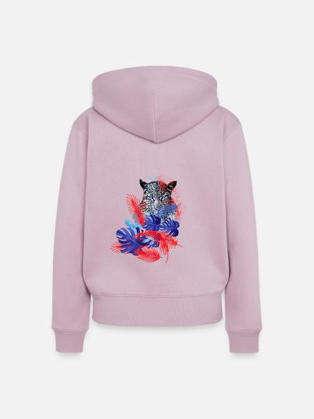 leopard, katze,wildkatze,malerei,blätter,dschungel - Frauen Premium Bio Zip Hoodie - Altrosa