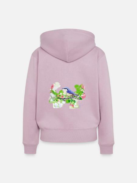 kohlmeise,vogel,blumen,aquarell - Frauen Premium Bio Zip Hoodie - Altrosa