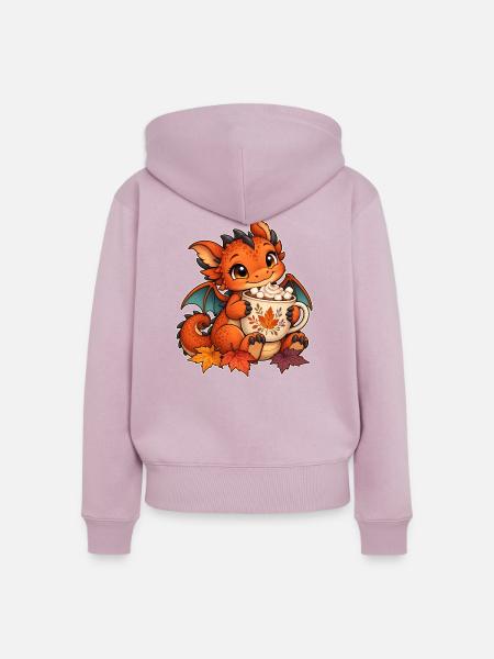 Herbstdrache mit Kakao - Frauen Premium Bio Zip Hoodie - Altrosa