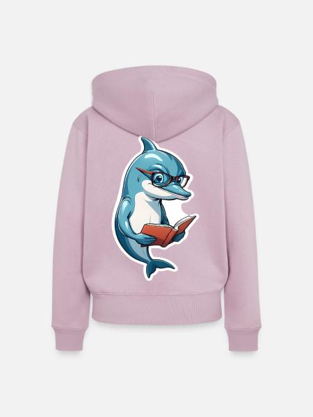 Schlauer Delfin mit Buch - Frauen Premium Bio Zip Hoodie - Altrosa