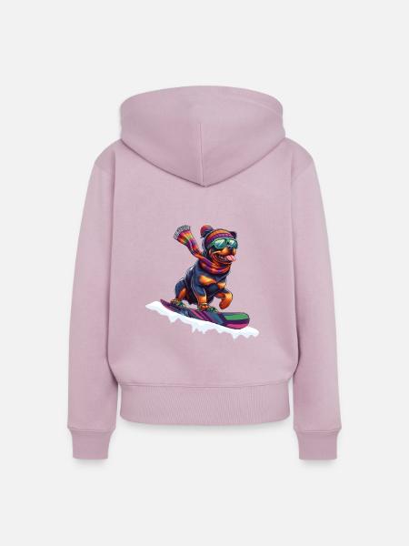 Rottweiler auf Snowbord - Frauen Premium Bio Zip Hoodie - Altrosa