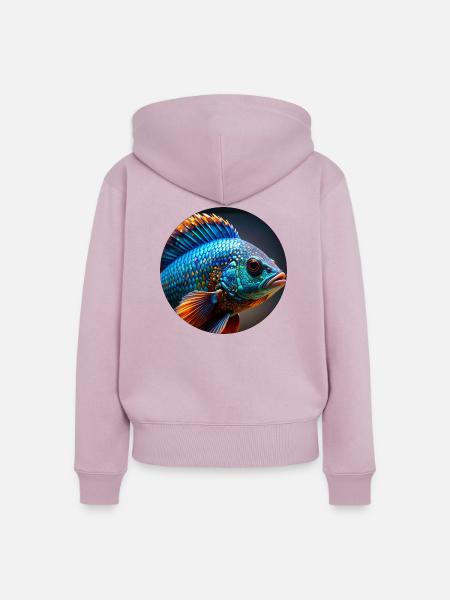 Fisch,bunt,pailletten,glitzer,blau - Frauen Premium Bio Zip Hoodie - Altrosa
