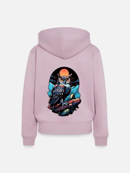 Große Eule Uhu bei Mondlicht - Frauen Premium Bio Zip Hoodie - Altrosa