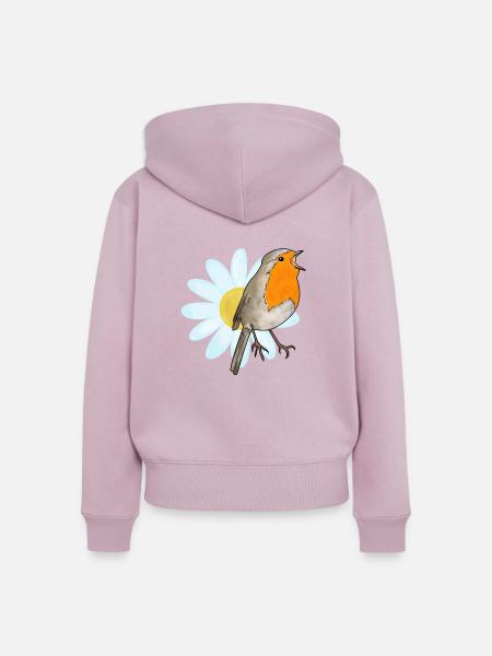 Rotkehlchen und Margerite - Frauen Premium Bio Zip Hoodie - Altrosa