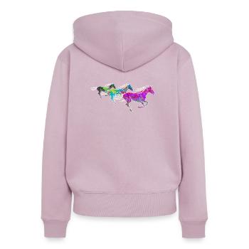wilde bunte süße Pferde, gezeichnet künstlerisch - Frauen Premium Bio Zip Hoodie - Altrosa - Hinten - Julia (174cm)