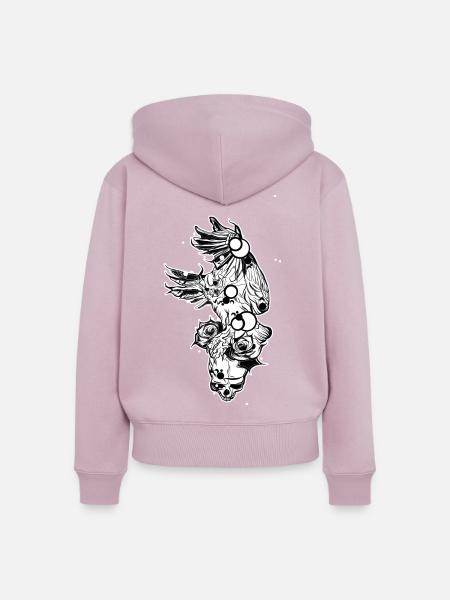Eule // Illustration // Schädel // Rose - Frauen Premium Bio Zip Hoodie - Altrosa
