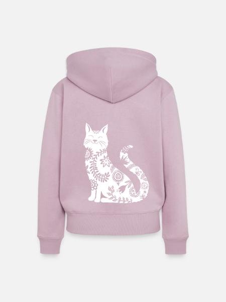 weisse Katze mit Blumenmuster - Frauen Premium Bio Zip Hoodie - Altrosa