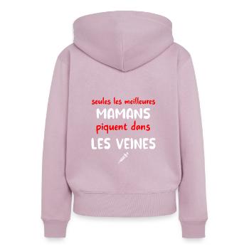 seules les meilleures mamans piquentdansles veines - Sweat à capuche zippé Premium bio Femme - rose poudré - Dos - Julia (174cm)