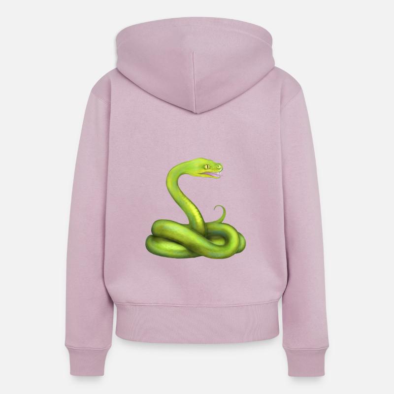 L’animal de la jungle du serpent python vert - Sweat à capuche zippé Premium bio Femme - rose poudré