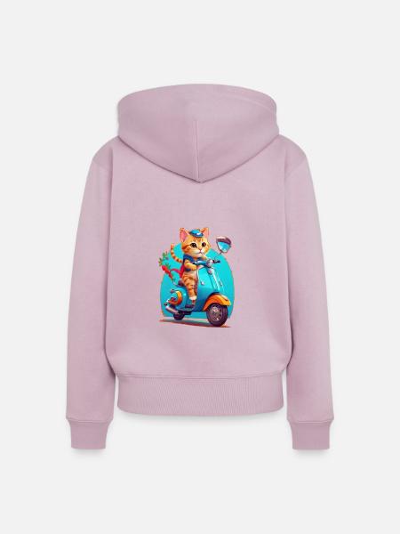 Katze fährt Roller - Frauen Premium Bio Zip Hoodie - Altrosa