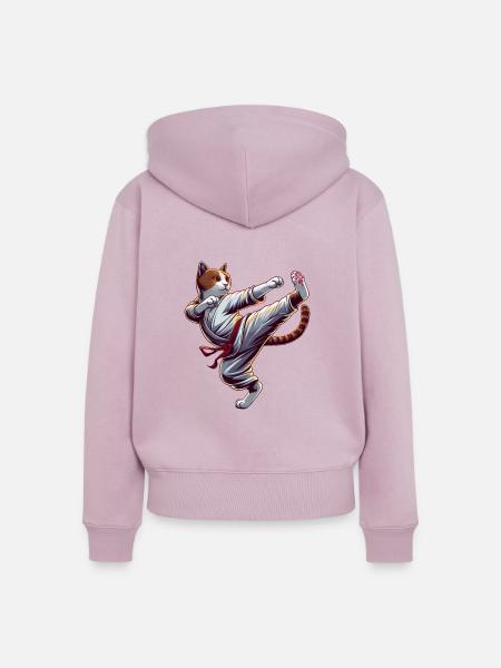 Coole Karate-Katze im Comic-Stil - Frauen Premium Bio Zip Hoodie - Altrosa