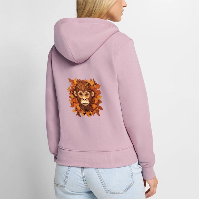 Herbstlicher Affe oder Schimpanse aus Blättern Frauen Premium Bio Zip Hoodie